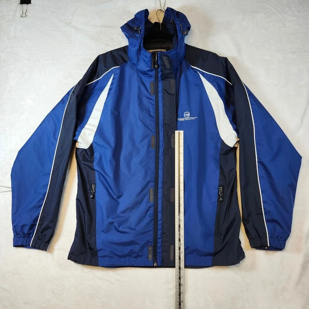 Free‎ Country Mens Blue Colorblock Hooded Windbreaker Jacket Water Resistant L